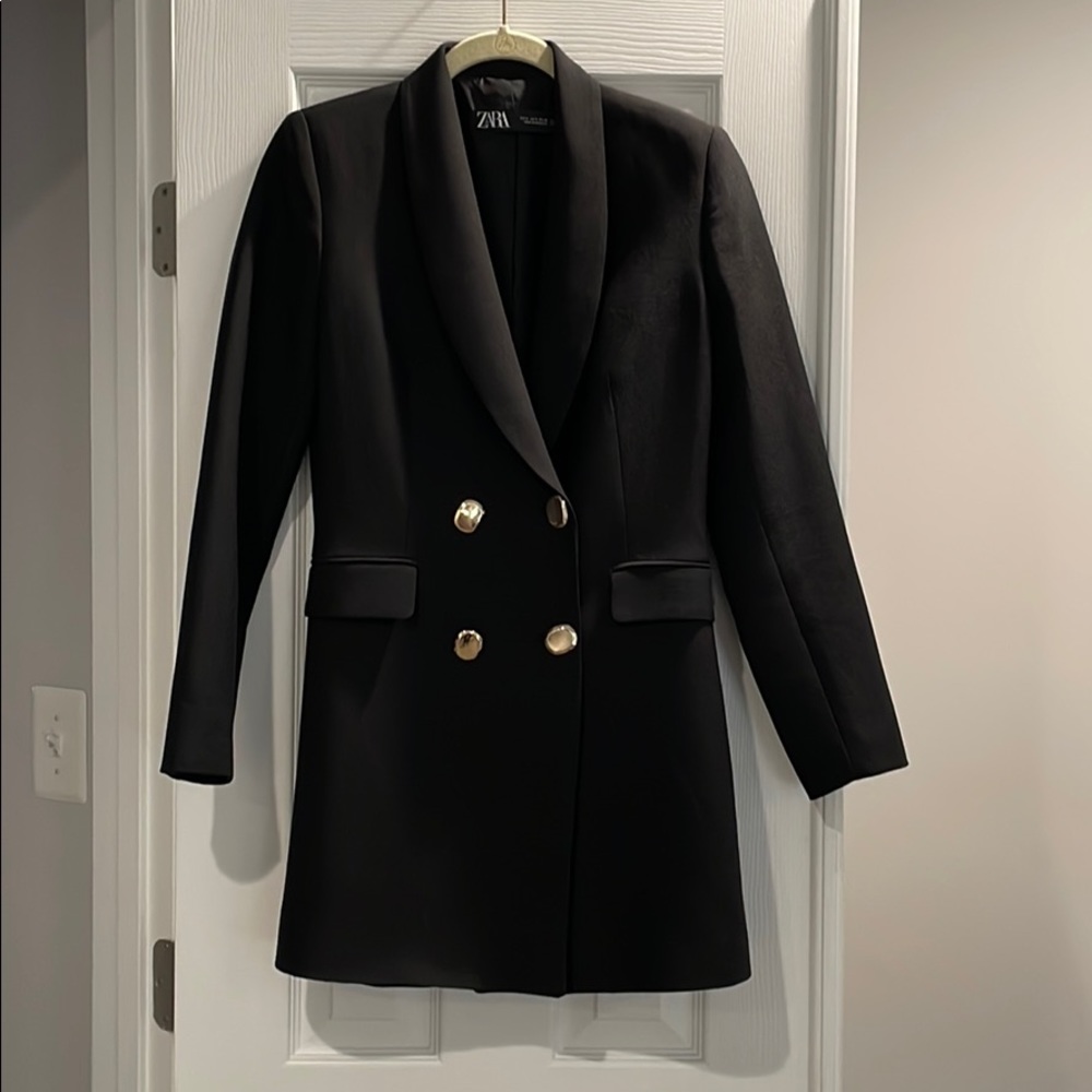 Zara Black Double Breasted Long Blazer